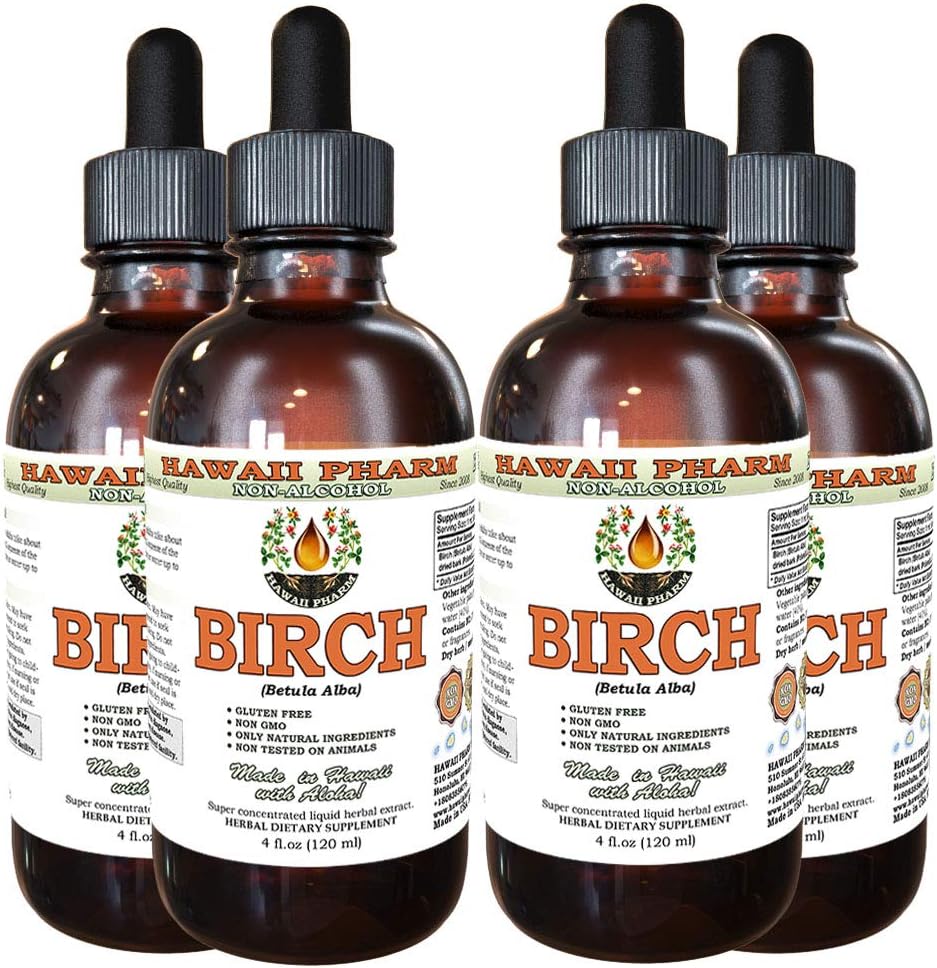 Birch Liquid Extract χωρίς αλκοόλ, Birch (Betula Alba) Αποξηραμένο Bark Γλυκερίτης Χαβάη Pharm Φυσικό φυτικό συμπλήρωμα 4x4 oz