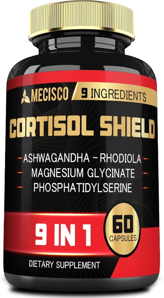 9in1 Cortisol Shield - Ashwagandha & Magnesium Glycinate, Rhodiola, Phosphatidylserine, L-Theanine, Licorice Root, St. John's Wort, Lions Mane - Mind & Mood, Restful Night support - 60 κάψουλες