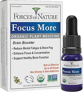 Forces of Nature Organic, Natural Focus More Brain Health Support with Dandelion & Wild Lettuce, Sublingual Tincture Helps Support Memory, Concentration, Non-GMO, 0.34 Fl Oz