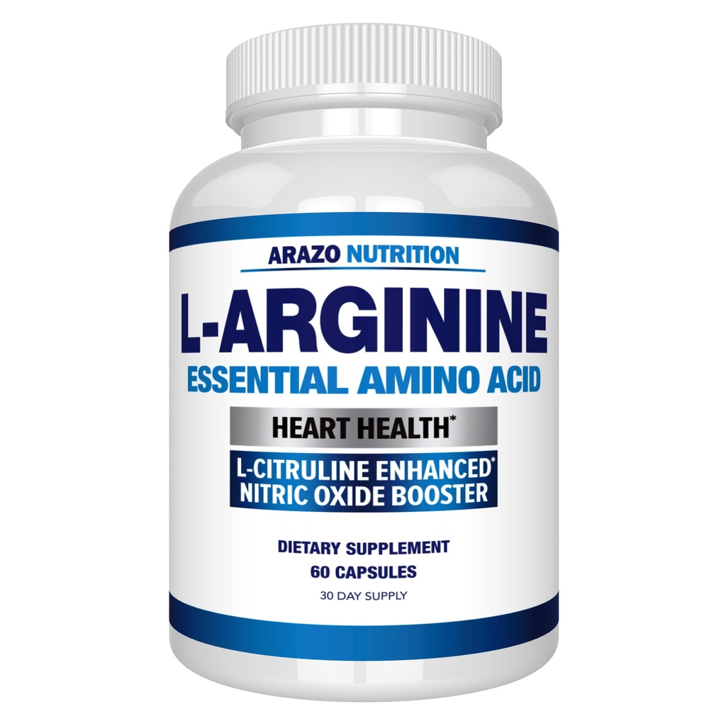 Arazo Nutrition Premium L Arginine - 1340mg Nitric Oxide Booster με L-Citrulline & Essential Amino Acids for Muscle Gain and Energy - Ισχυρό NO Booster για να εκπαιδεύσει μακρύτερο & σκληρότερο - 60 κάψουλες