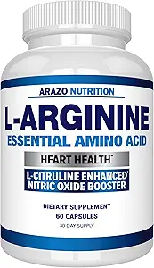 Arazo Nutrition Premium L Arginine - 1340mg Nitric Oxide Booster με L-Citrulline & Essential Amino Acids για το μυϊκό κέρδος και την ενέργεια - Ισχυρό NO Booster για να εκπαιδεύσει μακρύτερο & σκληρότερο - 60 κάψουλες