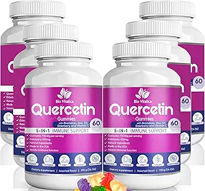 Quercetin Gummies by BioVitalica - Quercetin με Bromelain Vitamin C και Zinc & Elderberry + Βιταμίνη D3-5 σε 1 Ανοσολογική Υποστήριξη - Ψευδάργυρος Quercetin 750 mg για Παιδιά και Ενήλικες (6, Quercetin)
