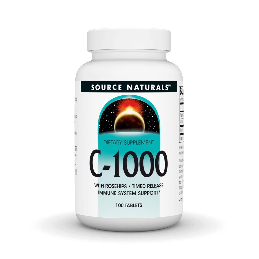 Source Naturals C- 1000, με Rose HIPS 1000 mg για υποστήριξη ανοσοποιητικού συστήματος - 100 δισκία αποδέσμευσης χρόνου