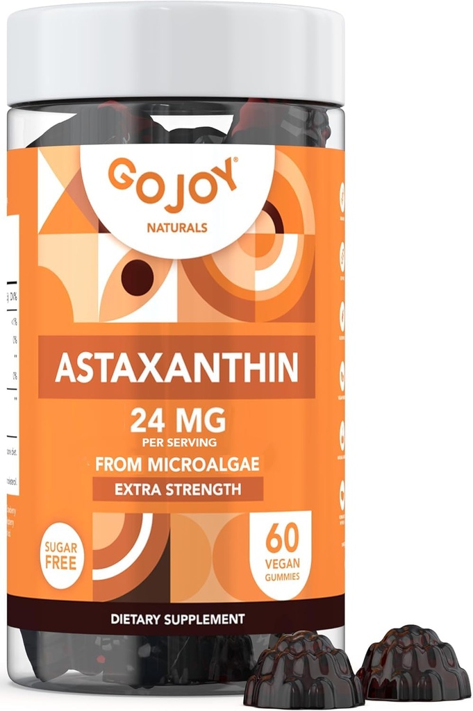 GOJOY NATURALS Astaxanthin Gummies 24mg – Υψηλής ισχύος αντιοξειδωτικό συμπλήρωμα – Δερμάτινο, Οφθαλμικό & Ανοσοποιητικό Ευεξία Υποστήριξη – Vegan, Χωρίς ζάχαρη, Χωρίς γλουτένη, Χωρίς σόγια – 60 Gummies