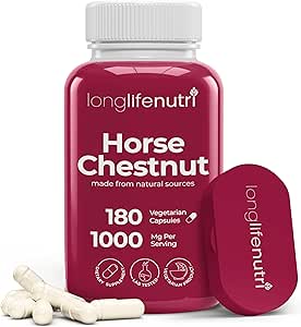 LongLifeNutri Horse Chestnut Extract 500mg - 180 κάψουλες χορτοφάγων, οργανικό συμπλήρωμα για την καθημερινή ευεξία & κυκλοφορία, 3-μηνη προμήθεια, GMP Certified, Made in USA