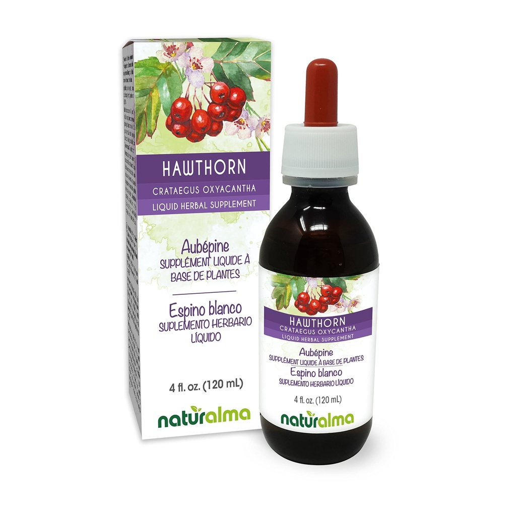 Naturalma Hawthorn (Crataegus oxyacantha) Φύλλο και λουλούδι Αλκοόλ-ελεύθερο Βάμμα - 4 fl oz Liquid Extract in Drops - φυτικό συμπλήρωμα - Vegan