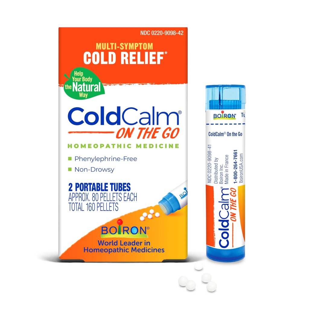 Boiron ColdCalm On The Go Cold Relief for Sneezing, Runny Nose, Ρινική Συμφόρηση, και Sore Lroat - 2 Count (160 Pellets)