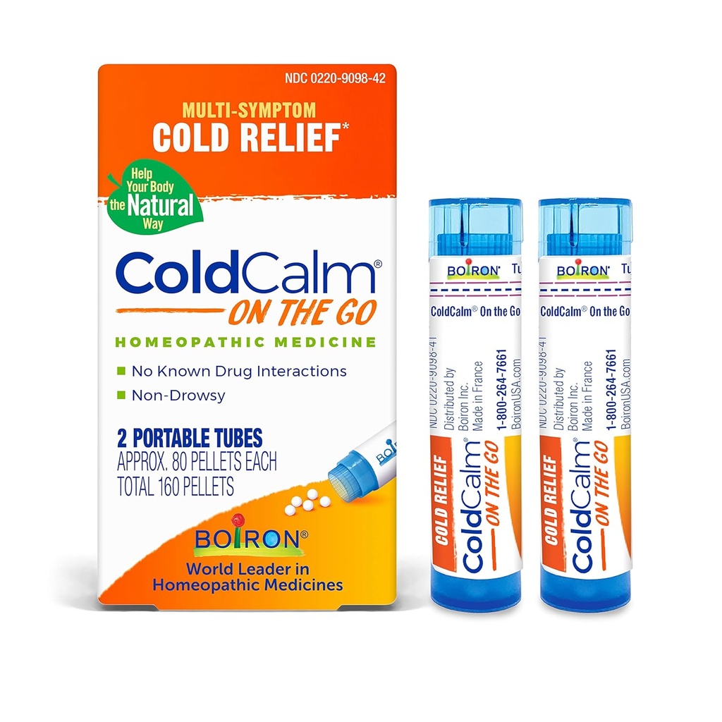 Boiron ColdCalm On The Go Cold Relief for Sneezing, Runny Nose, Ρινική Συμφόρηση, και Sore Lroat - 2 Count (160 Pellets)