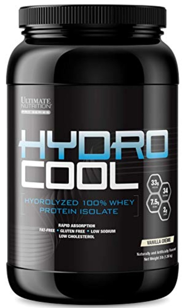 Ultimate Nutrition HydroCool Hydrolyzed Whey Protein Isolate Powder with No Bloating - Λιπαρά και χωρίς γλουτένη, ταχεία απορρόφηση, 33 γραμμάρια πρωτεΐνης, βανίλια, 3 λίρες