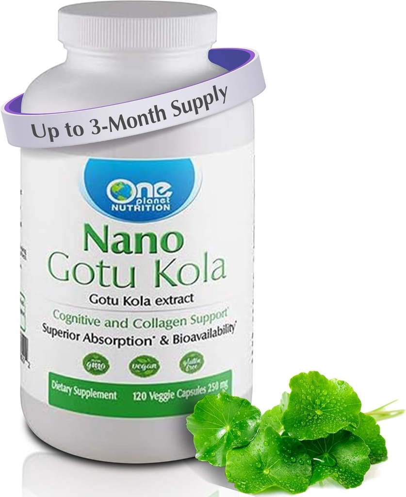 One Planet Nutrition Nano Gotu Kola 250 mg Κάψουλες Veggie (120 Servings), εκχύλισμα Gotu Kola, Νάνο για αυξημένη απορρόφηση, Ενισχύει τη λειτουργία του εγκεφάλου και τη σύνθεση κολλαγόνου, μη ΓΤΟ, Vegan, Χωρίς γλουτένη