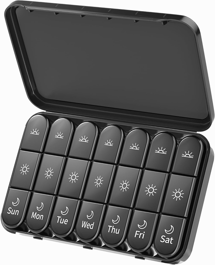 Daviky Weekly Pill Organizer 3X a Day, Large Pill Box 7 Day 3 Times a Day with Separate Light-Proof Container, Portable Travel Pill Case for Medication, Vitamins, Fish Oil and Supplements