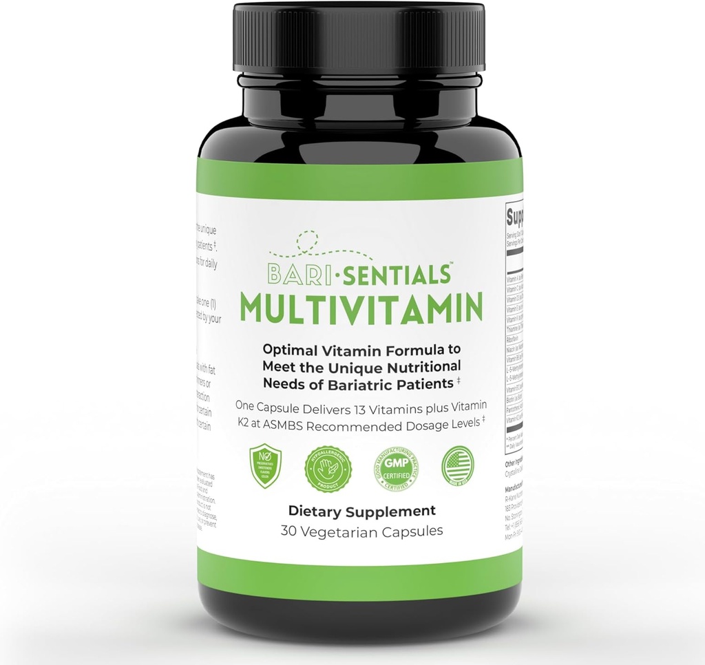 R-Kane Barisentials Bariatric Multivitamins Supplement- Post Bariatric Support for Gastric Bypass, Sleeve Gastroectomy, DS- Essential Daily Nutrition- 30 Vegetarian Capsules