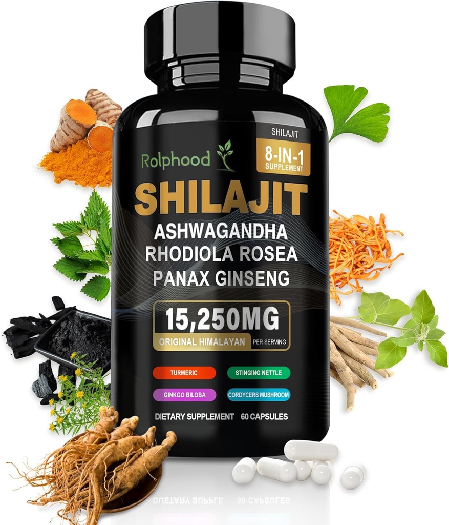Shilajit για άνδρες/γυναίκες - Καθαρά οργανικά Ιμαλάια, κάψουλες Shilajit με Ashwagandha,Συμπληρώματα 60 κάψουλες Εναλλακτική για Resin,Drops & Gummies