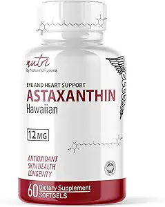 Nature's Fusions Nutri Astaxanthin 12mg Max Strength - Premium Supplements Grown in Hawaii - Powerful Antioxidant, Promotes Heart and Eye Health - 60 Softgels for Fast Absorption