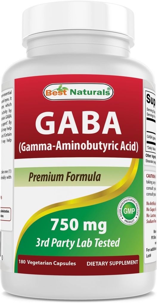 Best Naturals συμπλήρωμα GABA 750mg 180 κάψουλες λαχανικών, φυσικά βοήθεια ύπνου
