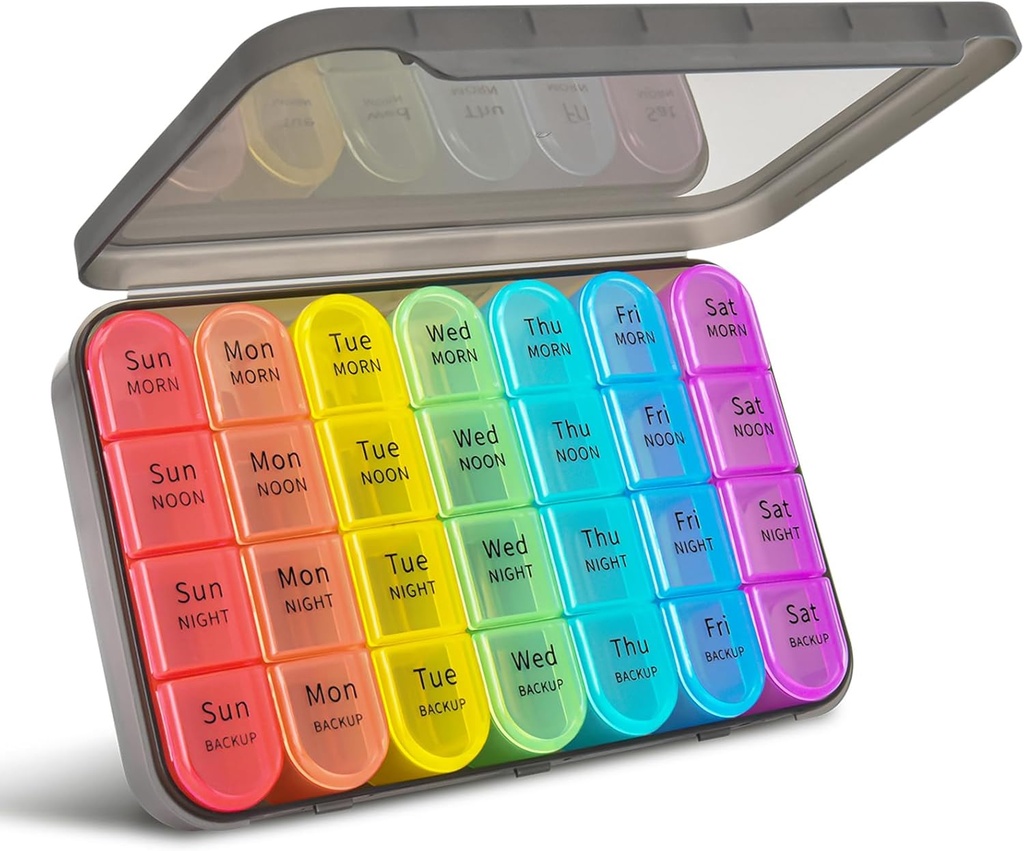 Greencycle Weekly Pill Organizer, 7 Ημέρα / 4 φορές μια μέρα μεγάλες περιπτώσεις χάπια υγρασίας-προϊόντα χάπια AM PM Ιατρική Organizer για να κρατήσει τις βιταμίνες ψαριών διαμερίσματα (Ουράνιο τόξο)