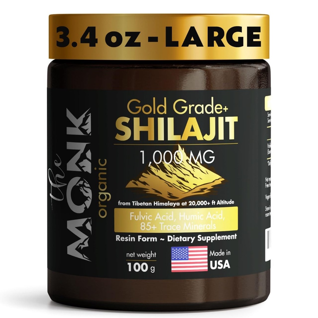 Organic Himalayan Shilajit Resin with Fulvic Acid, Humic Acid, 85+ Minerals- Gold Grade Plus - 100g, 1000 mg Per Serving - Energy, Stamina, Brain Support - Κατασκευασμένο στις ΗΠΑ