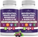 Resveratrol, Berberine, εκχύλισμα σπόρων σταφυλιών, Quercetin, συμπλήρωμα πολυφαινόλης για γυναίκες και άνδρες με εκχύλισμα Noni, N-Acetyl Cysteine, εκχύλισμα Acai - 2-Pack