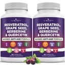 Resveratrol, Berberine, εκχύλισμα σπόρων σταφυλιών, Quercetin, συμπλήρωμα πολυφαινόλης για γυναίκες και άνδρες με εκχύλισμα Noni, N-Acetyl Cysteine, εκχύλισμα Acai - 2-Pack