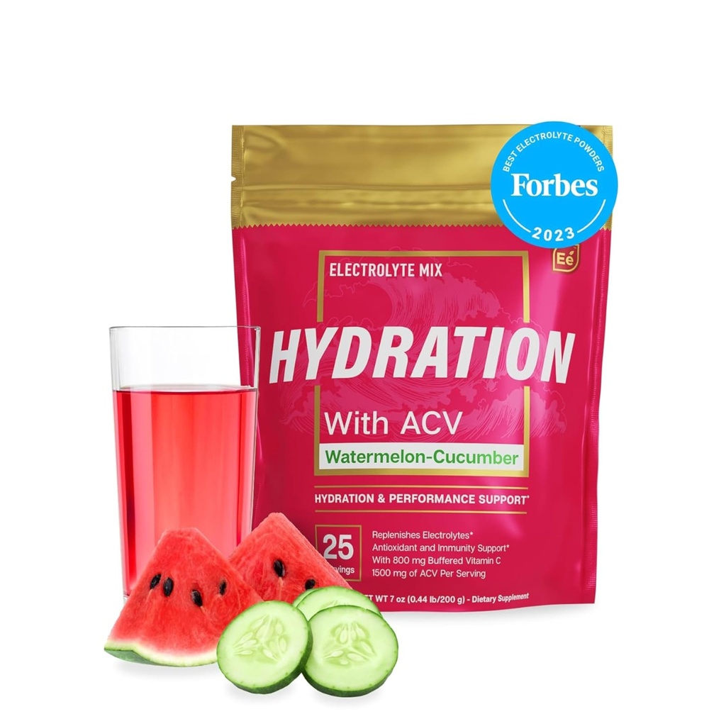 Essential Elements Hydration Packets - Πακέτο Αγγούρι Καρπούζι - Σακουλάκια σκόνης χωρίς ζάχαρη Electrolytes - 25 Stick Packs σκόνης Electrolytes Όχι Ζάχαρη - Ποτό ενυδάτωσης - με ACV & βιταμίνη C