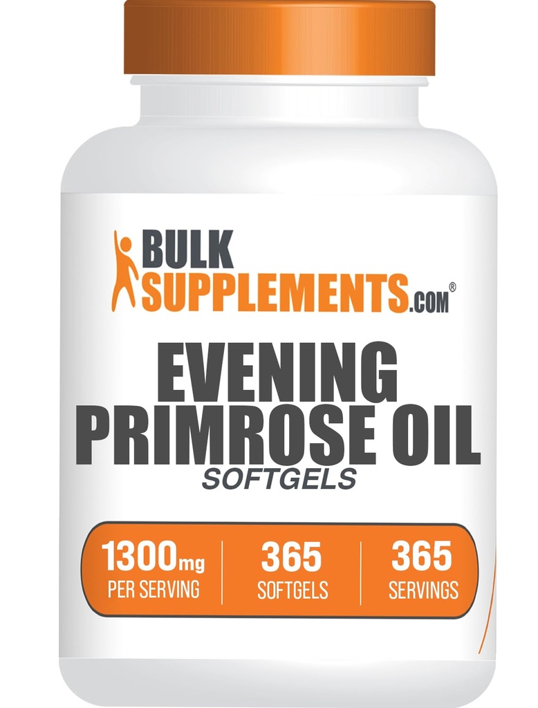 BulkSupplements.com Evening Primrose Oil Softgels - Συμπληρώματα GLA, Evening Primrose Oil 1300mg - Χωρίς γλουτένη, 1 Softgel per Serving, 365 Count (Pack of 1)