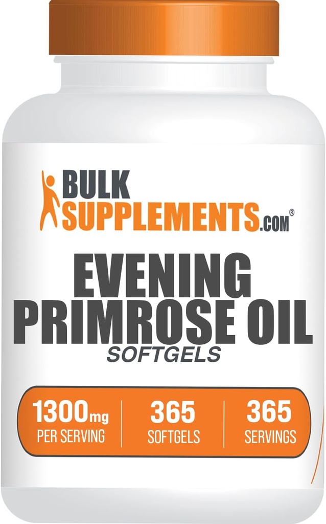 BulkSupplements.com Evening Primrose Oil Softgels - Συμπληρώματα GLA, Evening Primrose Oil 1300mg - Χωρίς γλουτένη, 1 Softgel per Serving, 365 Count (Pack of 1)