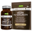 Pure & Essential Vegan Collagen Peptide Protein Powder & Vegan Omega 3 Bundle, Complete Collagen Booting Formula & Sustainable Algae Oil 1340mg, by Igenus