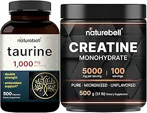 NatureBell Creatine Monohydrate Powder & Taurine Κάψουλες 1000mg ανά πακέτο πακέτου σέρβις 