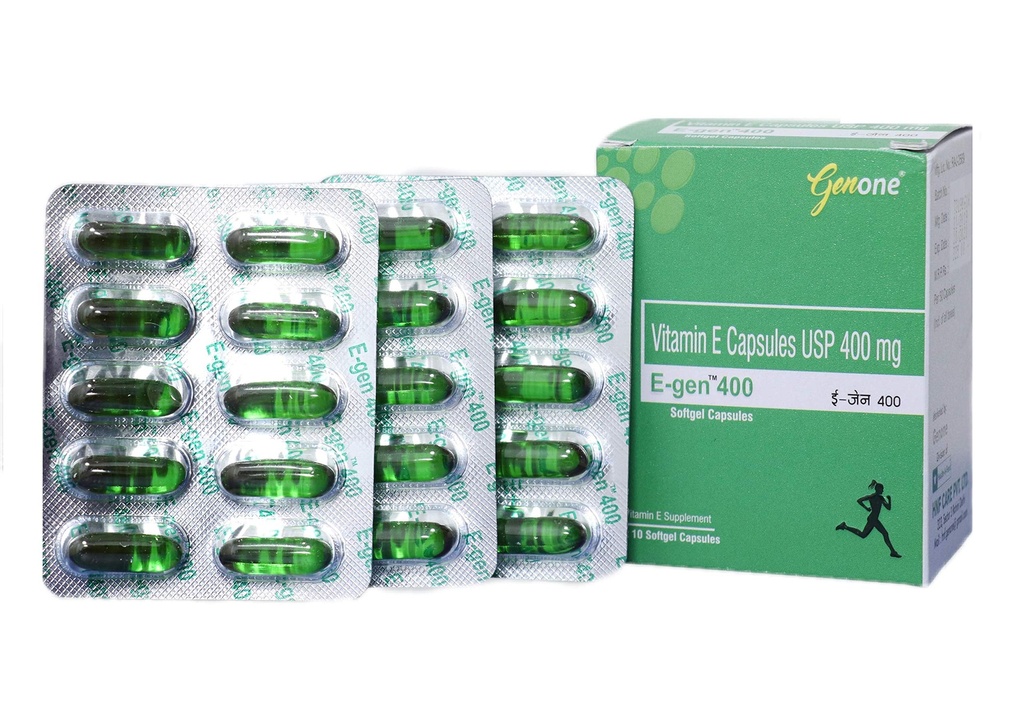 Genone E-Gen 400 Βιταμίνη Ε Κάψουλα για Λαμπερό Πρόσωπο, Δέρμα και Διατροφή μαλλιών (30 Κάψουλες)