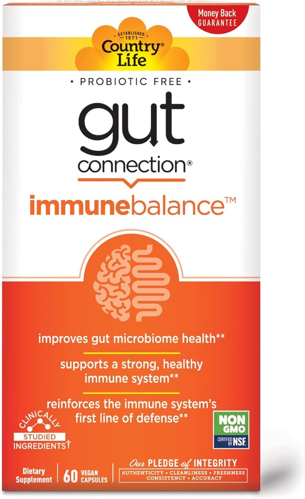 Country Life Gut Connection Immune Balance 60 Vegan Κάψουλες, Certified Gluten Free, Certified Vegan, Μη ΓΤΟ Επαληθευμένο