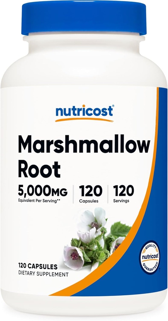 Nutricost Marshmallow Root 5000mg Ισοδύναμη, 120 κάψουλες χορτοφαγικής - Χωρίς γλουτένη & μη ΓΤΟ - από 500mg του εκχύλισμα 10:1