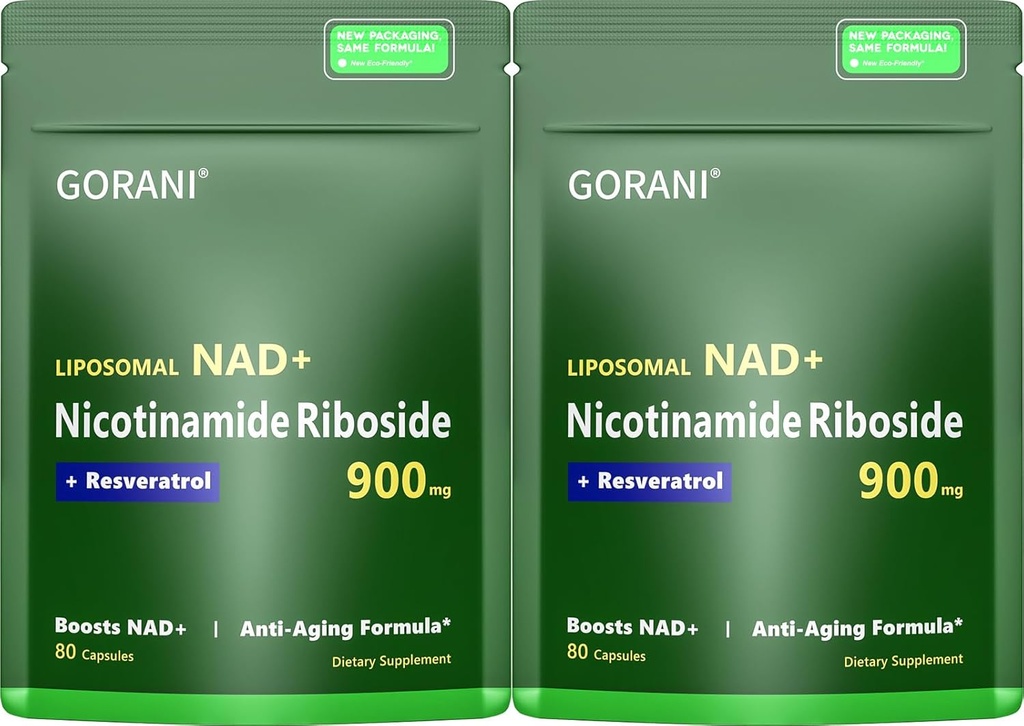 Gorani NAD+ συμπλήρωμα 900MG – Νικοτιναμίδη Ριβοζίδιο, Λιποσωμική ρεσβερατρόλη & Quercetin – Υποστηρίζει Κυτταρική Ενέργεια & Αντιοξειδωτική Υγεία – 80 κάψουλες