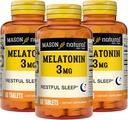 MASON NATURAL Μελατονίνη 3 mg με B6 & Ασβέστιο, Φυσική Βοήθεια για τον Ύπνο, Υποστηρίζει Αναπαύσιμο Ύπνο, 60 δισκία (πακέτο των 3)