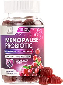Menopause Supplements for Women Gummies - with Black Cohosh, Cranberry 3 Billion CFU Probiotics - Complete Menopause Relief Balance for Hot Flashes, Night Sweats, Vaginal Health Support - 60 Gummies