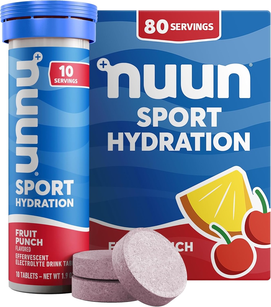 Nuun Sport Ηλεκτρολυτικά Δισκία με Μαγνήσιο, Ασβέστιο, Κάλιο, Χλωριούχο & Νάτριο, Χωρίς Γλουτένη & Vegan, Punch Φρούτων, 8 Συσκευασία (80 Μερίδες Σύνολο)