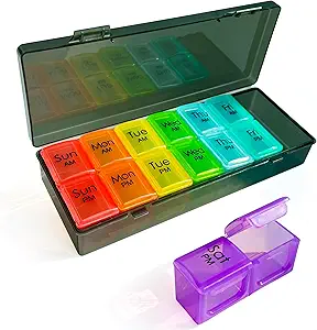 Εβδομαδιαία Διοργανωτής Χάπια 2 φορές μια ημέρα-Am Pm Pill Διοργανωτής 7 ημέρα, Pill υποθέσεις Οργανωτές 7 ημέρα με ξεχωριστό εμπορευματοκιβώτιο, περίπτωση για ιχθυέλαια, βιταμίνη, συμπληρώματα