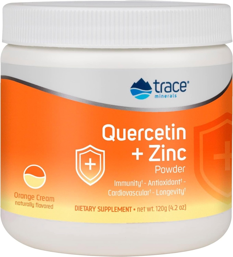 Trace Minerals Quercetin Plus Zinc Powder - Αντιοξειδωτικό συμπλήρωμα για ανοσοποιητική υποστήριξη - Ορυκτό συμπλήρωμα Βοηθά Καρδιαγγειακή υγεία - Περιλαμβάνει βιταμίνη C & ιωνικό - κρέμα πορτοκάλι, 120g (30 σερβίτσια)