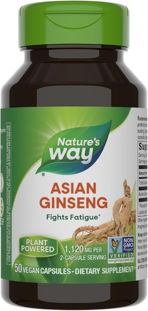 Nature's Way Asian Ginseng, Καταπολέμηση της Κόπωσης*, 1.120mg ανά 2-κάψουλα εξυπηρέτηση, Μη-GMO έργο Επαληθευμένο, Vegan, 50 κάψουλες (Packaging May Vary)