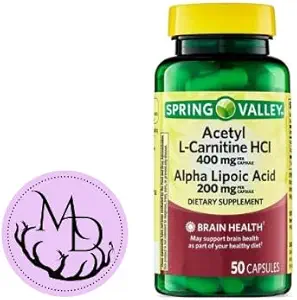 Γενόσημο Acetyl L-Carnitine HCI 400 mg + Alpha Lipoic Acid 200 mg Κάψουλες Spring Valley, 50 Count + Sticker Dri Store