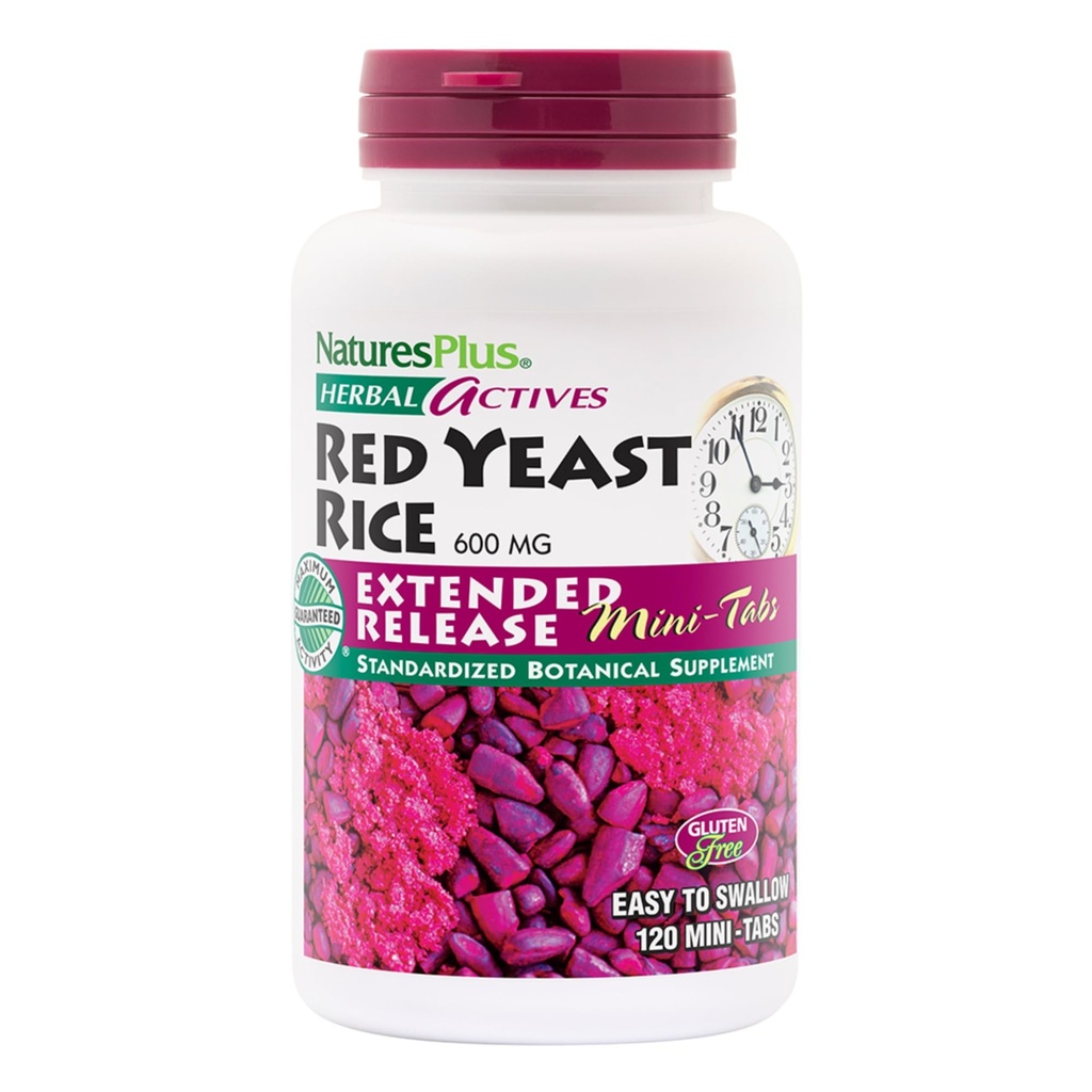 NaturesPlus Herbal Actives Red Yeast Rice, Extended Release - 600 mg, 120 Mini Tablets - Συμπλήρωμα βοτάνων - Vegan, Vegetarian, Gluten-free - 60 Σερβιέτες