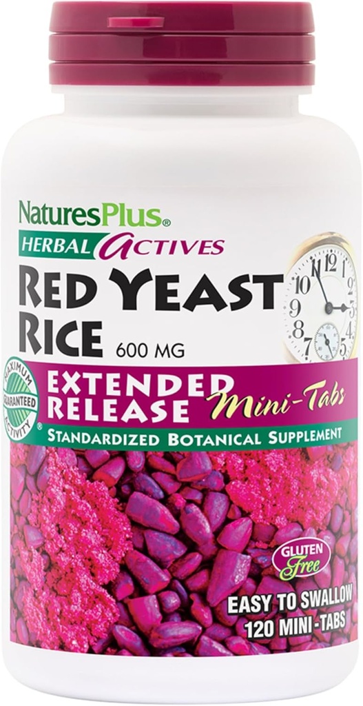 NaturesPlus Herbal Actives Red Yeast Rice, Extended Release - 600 mg, 120 Mini Tablets - Herbal Supplement - Vegan, Vegetarian, Gluten-Free - 60 Servings