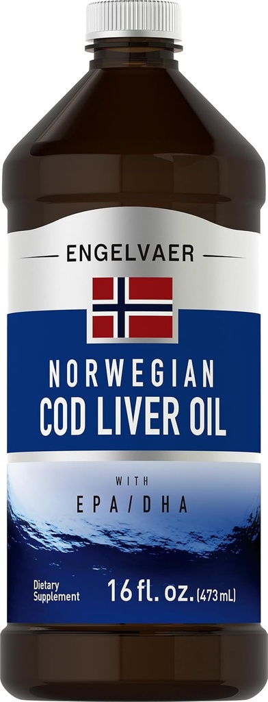 Piping Rock Cod Liver Oil Liquid | 16 fl oz | with EPA DHA | Engelvaer Norwegian | Non-GMO, Gluten Free Supplement