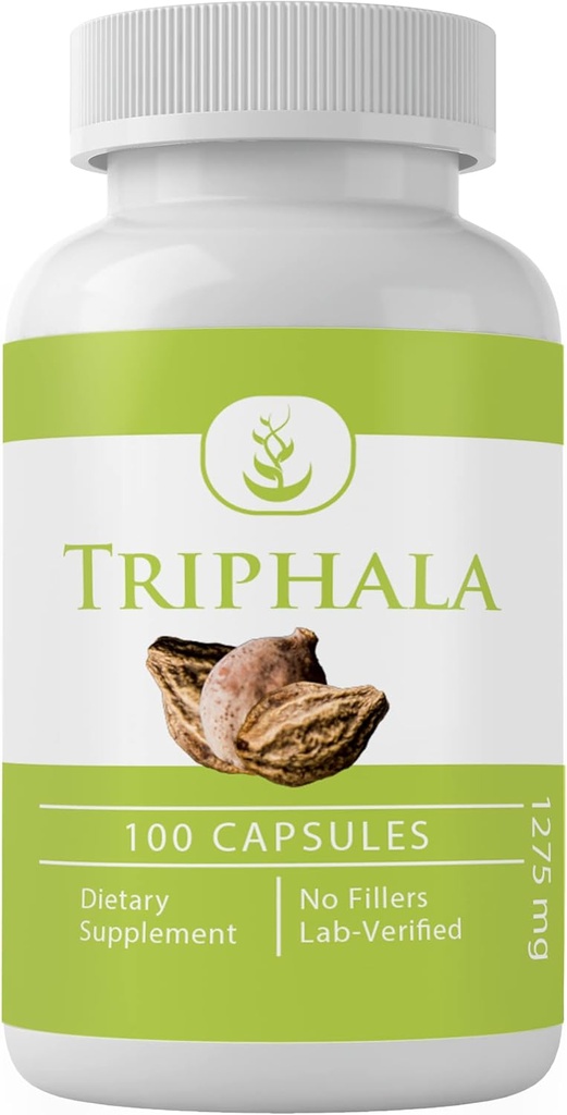 PURE αρχικά ΣΥΣΤΑΤΙΚΑ Triphala σκόνη, (100 κάψουλες) Πάντα καθαρό, χωρίς πρόσθετα ή πληρωτικά, Εργαστήριο Επαληθευμένο