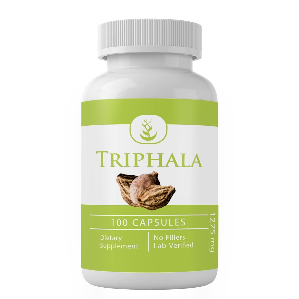 PURE αρχικά ΣΥΣΤΑΤΙΚΑ Triphala σκόνη, (100 κάψουλες) Πάντα καθαρό, χωρίς πρόσθετα ή πληρωτικά, Εργαστήριο Επαληθευμένο