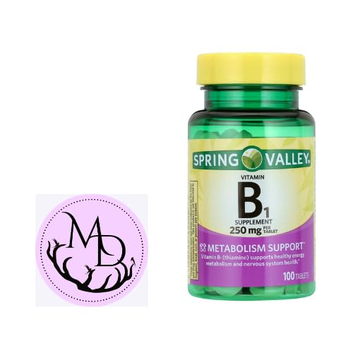 Spring Valley Vitamin B1 Tablets Συμπλήρωμα διατροφής, 250 mg, 100 Count + Dri Store Sticker.