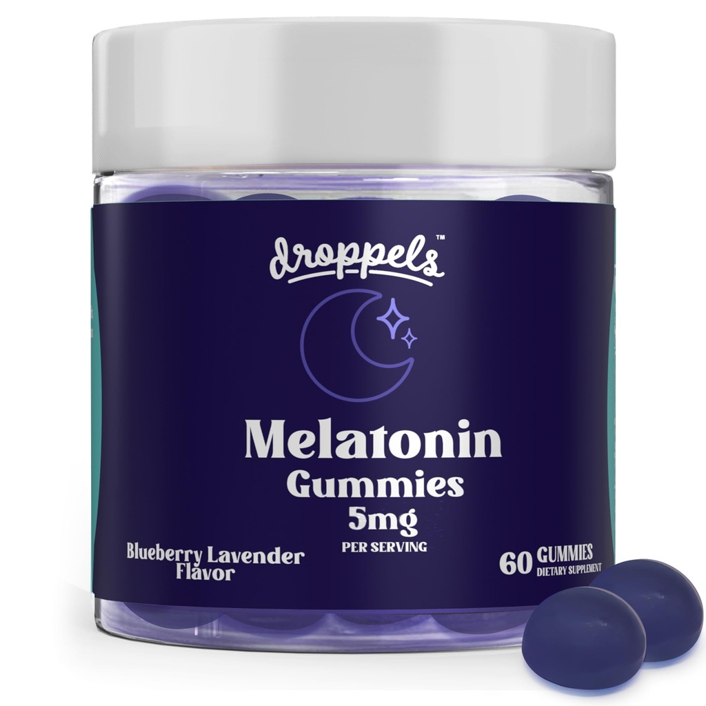 Droppels Melatonin Gummies for Adults – 5mg Sleep Support, Vegan & Plant-Based with Chamomile, Natural Sleep Aid for Falling Asleep Faster & Staying Asleep (60 Count)