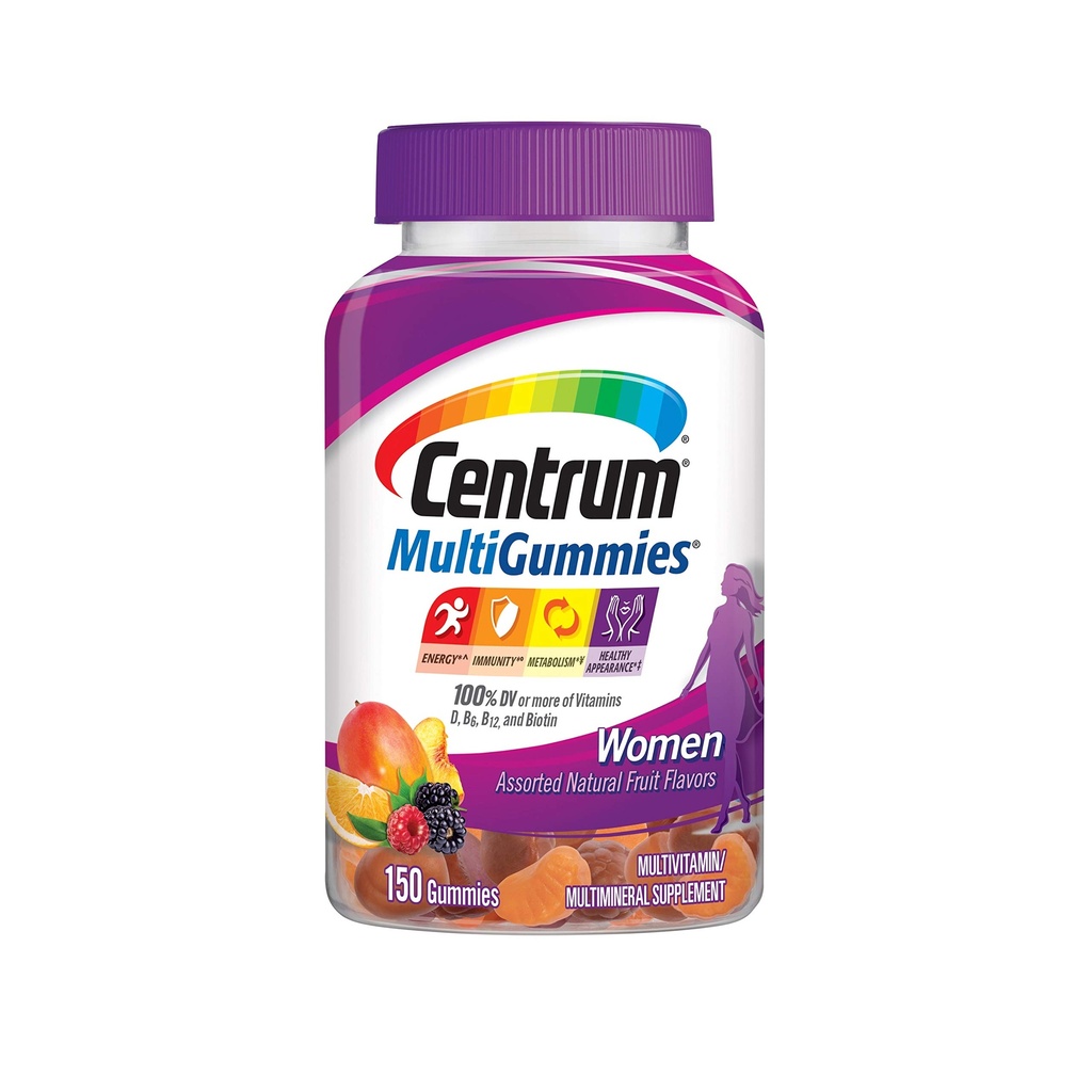 Centrum MultiGummy Gummy Multivitamin για γυναίκες, Multivitamin/Multimineral συμπλήρωμα με βιταμίνη D3, Β Βιταμίνες και Αντιοξειδωτικά, Ποικίλες Γεύσεις Φρούτων - 150 Count
