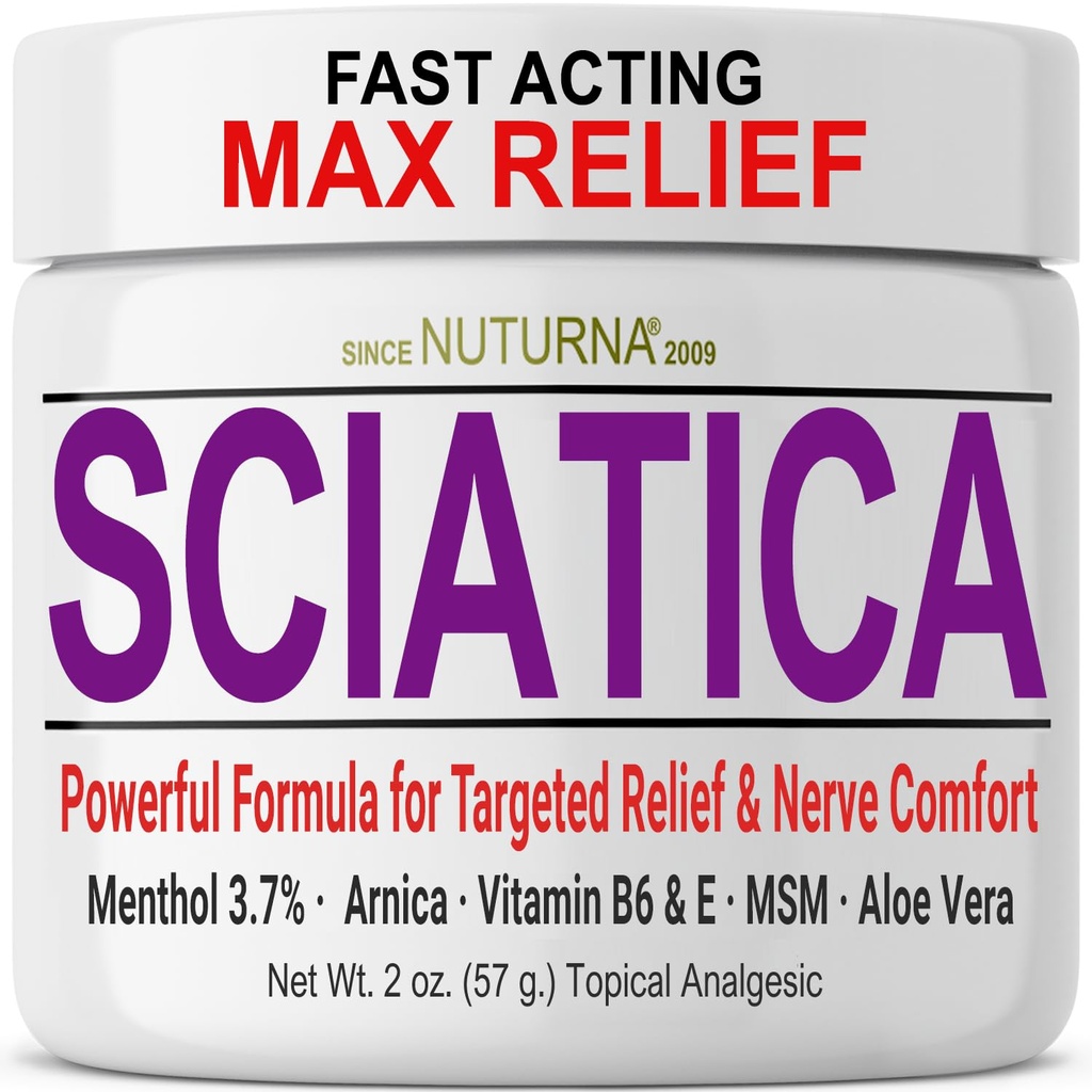 Sciatica Nerve Cream - Μέγιστη αντοχή Κρέμα άνεσης για τα πόδια, τα χέρια, τα πόδια, τα δάχτυλα, την πλάτη - Φυσική Ultra Strength Arnica, MSM, Menthol, Καταπραϋντική άνεση, 2 Oz
