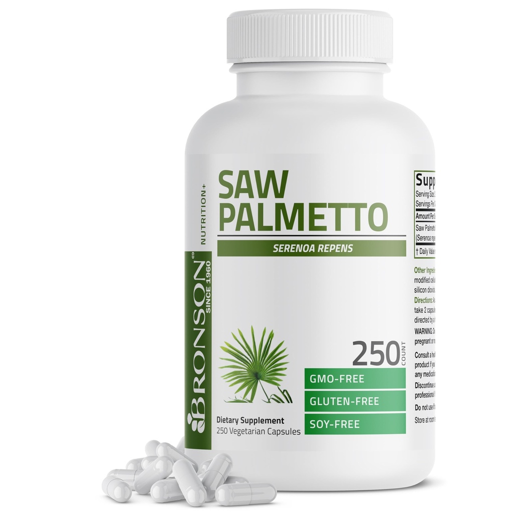 Bronson Saw Palmetto επιπλέον δύναμη υποστηρίζει υγιή λειτουργία του προστάτη & υποστήριξη υγείας ούρων - μη ΓΤΟ, 250 κάψουλες χορτοφάγων