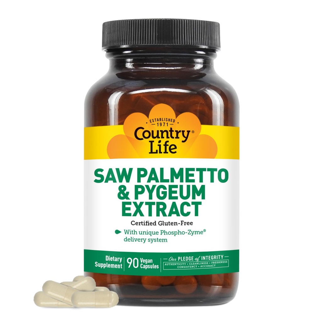Χώρα Ζωή Πριόνι Palmetto & Pygeum Extract - συμπλήρωμα υγείας προστάτη για την υγεία των ανδρών - Προάγει υγιή ούρων λειτουργία, 90 κάψουλες